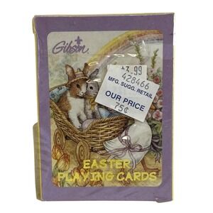 1997 Gibson Easter Playing Cards Deck Vintage Bunny Rabbit Wicker Basket Novelty